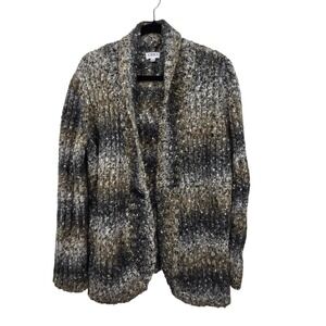 Cleo Chunky Knit Open Cardigan Sweater Womens XL Brown Black Winter Cozy Warm